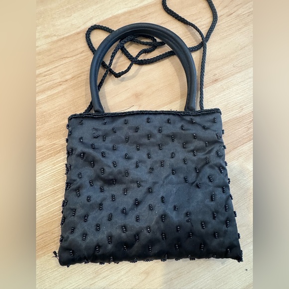 90s/Y2K Vintage Beaded Black Satin Purse Mini Handbag Shoulder Crossbody Glam - Picture 6 of 10